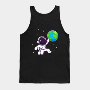 Cute Astronaut Playing Earth Ball Cartoon Tank Top